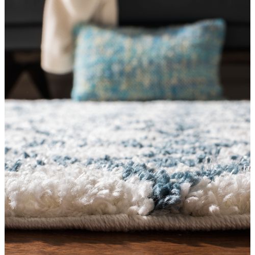 Tapis Shag à Franges Berbère 66 X 244 Cm Shag Rabat Bleu