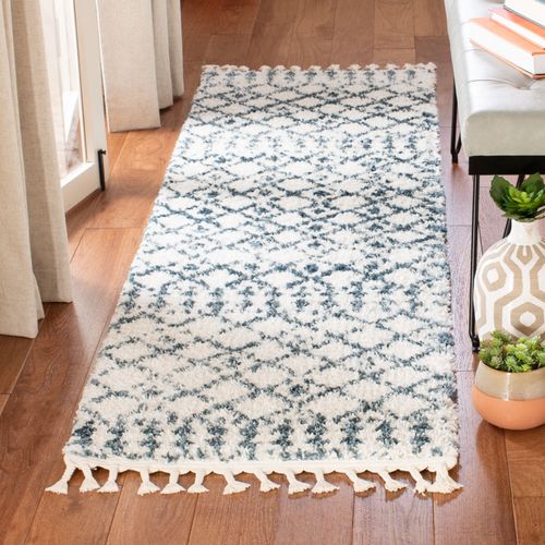 Tapis Shag à Franges Berbère 66 X 244 Cm Shag Rabat Bleu