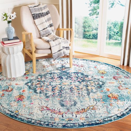 Tapis Madison 152 X 152 Cm De Transition Maia Bleu Marine / Bleu Clair