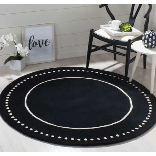 Tapis Rond Bella 91 X 91 Cm Bordure En Pointilles Galilea Noir / Ivoire