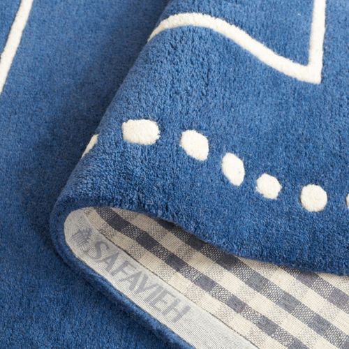 Tapis Bella 91 X 152 Cm Bordure En Pointilles Galilea Bleu Marine / Ivoire