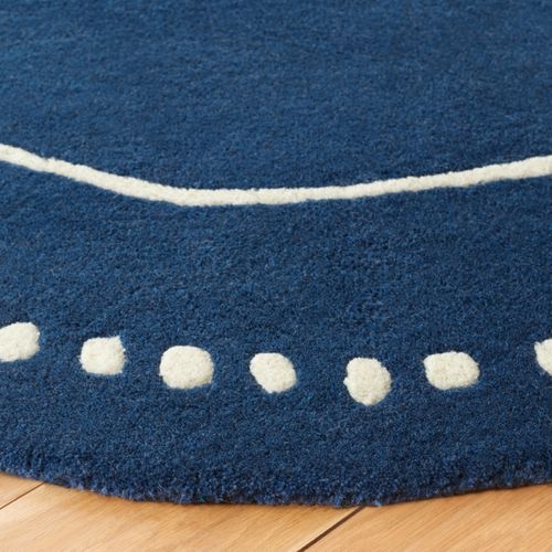Tapis Bella 91 X 91 Cm Bordure En Pointilles Galilea Bleu Marine / Ivoire