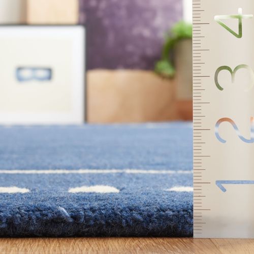 Tapis Bella 91 X 91 Cm Bordure En Pointilles Galilea Bleu Marine / Ivoire