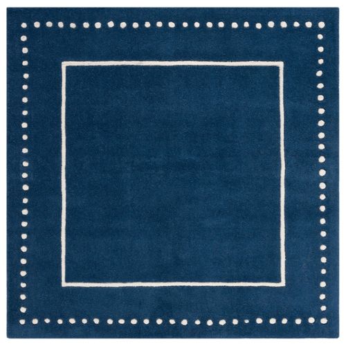 Tapis Bella 91 X 91 Cm Bordure En Pointilles Galilea Bleu Marine / Ivoire