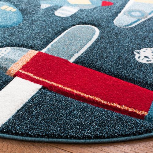 Tapis Rond Carousel Kids 122 X 122 Cm Contemporain Layla Marine / Ivoire