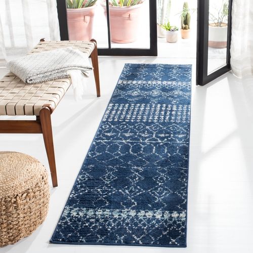 Tapis Tulum 61 X 213 Cm Bohémien Harmony Marine / Ivoire