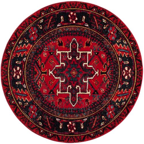 Tapis Rond Vintage Hamadan 91 X 91 Cm De Transition Henley Red / Multi