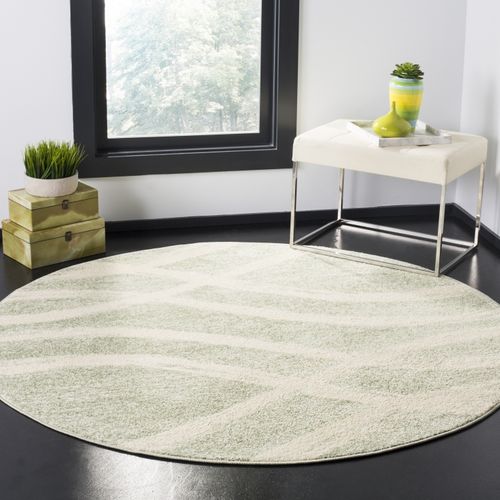 Tapis Rond Adirondack 244 X 244 Cm Vague Moderne En Détresse Leocadia Neutre / Gris