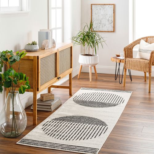 Tapis De Couloir Scandinave Moderne Blanc/noir 80x220 Cm Enso