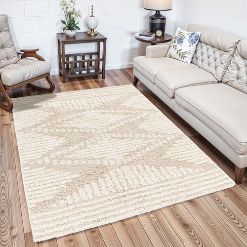 Tapis Shaggy Bohème Blanc/beige 160x220 Cm Nuria