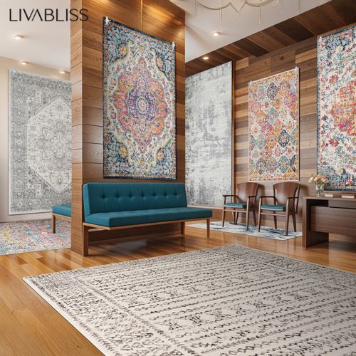 Tapis Vintage Lavable En Machine Gris/bleu 160x213 Cm Vivian