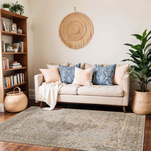 Tapis Vintage Lavable En Machine Vert/brun 200x275 Cm Boka