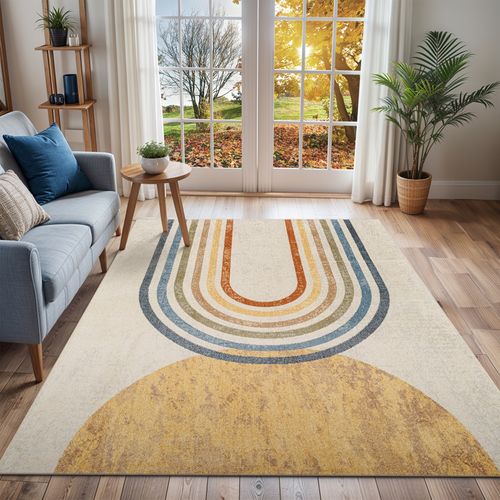 Tapis Scandinave Moderne Lavable En Machine Multicolore/beige 160x213 Cm Barbara