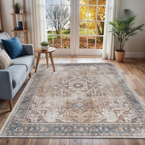 Tapis Vintage Lavable En Machine Marron/ivoire 200x275 Cm Alora