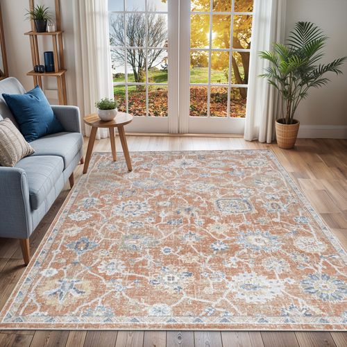 Tapis Vintage Lavable En Machine Terracotta 160x213 Cm Ruby