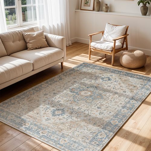 Tapis Vintage Lavable En Machine Marron/bleu 160x213 Cm River