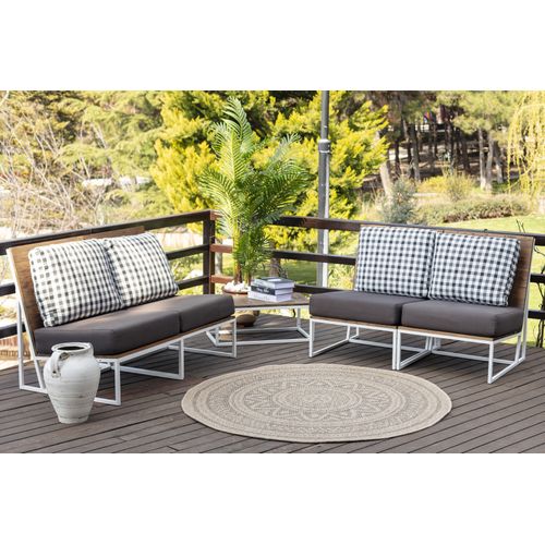 Tapis Rond Extérieur/intérieur Aspect Jute Beige/noir Ø 160 Cm Nova