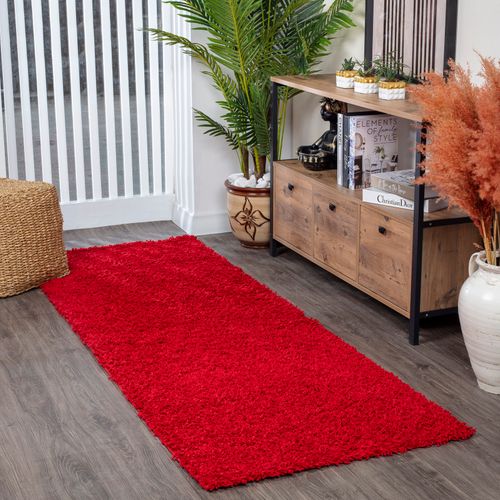 Tapis De Couloir Shaggy Uni Rouge 80x220 Cm Lilly
