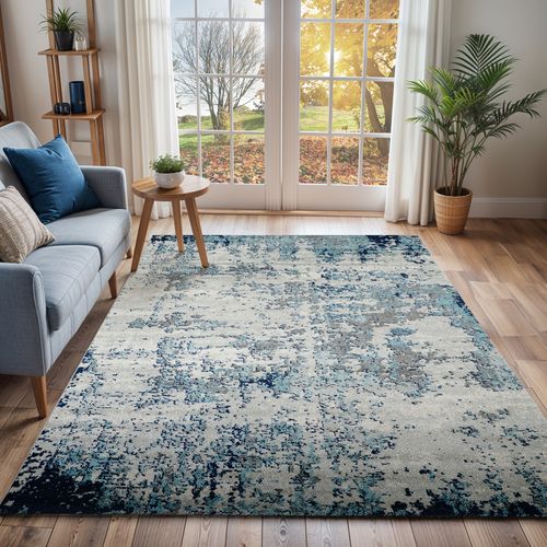Tapis Abstrait Moderne Bleu/gris/blanc 120x170 Cm Sarah