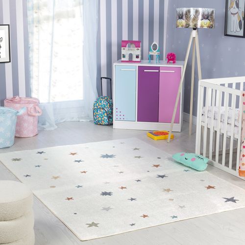 Tapis Enfant Lavable En Machine Étoiles Multicolore/beige 160x213 Cm Stella
