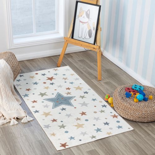 Tapis Enfant Lavable En Machine Étoiles Multicolore/bleu 80x150