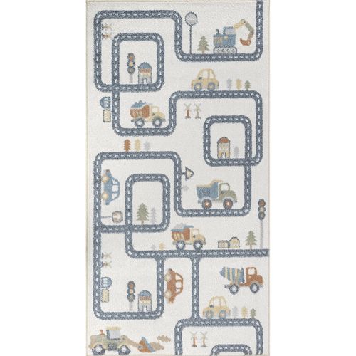 Tapis Enfant Lavable En Machine Circuit Voitures Beige/gris 80x150 Cm Vroomville