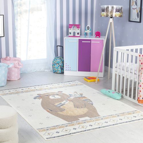 Tapis Enfant Lavable En Machine Ours Indien Beige/brun 160x213 Cm Oursigene