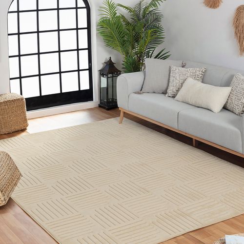 Tapis Intérieur/extérieur à Effet 3d Et Relief Beige 200x275 Cm Midori