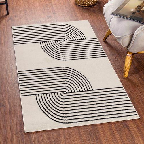 Tapis De Couloir Scandinave Rétro Blanc/noir 80x220 Cm Constance