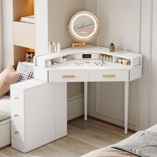 Coiffeuse d'angle avec lumière LED Blanc |Coiffeuses Coiffeuse d'angle avec lumière LED Blanc |Coiffeuses