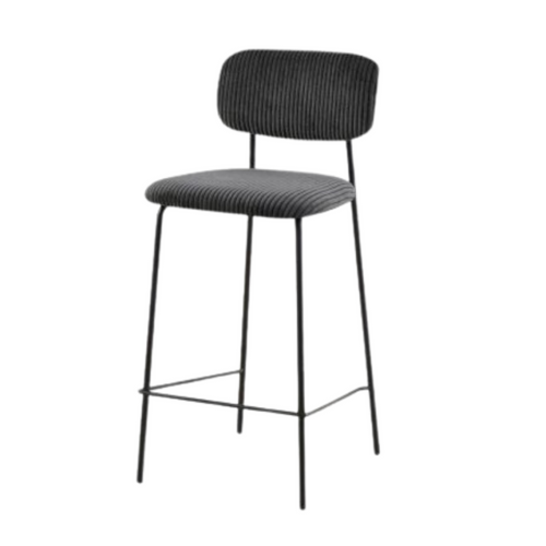 Tabouret De Bar Style Écolier Velours Côtelé Gris