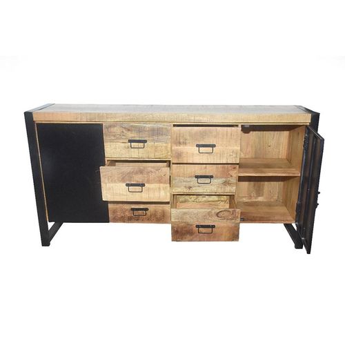 Buffet 2 Portes Métal 6 Tiroirs Chennai Manguier Et Métal