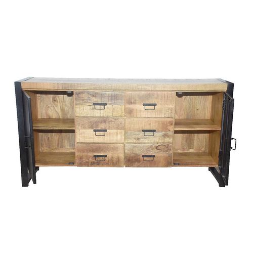 Buffet 2 Portes Métal 6 Tiroirs Chennai Manguier Et Métal