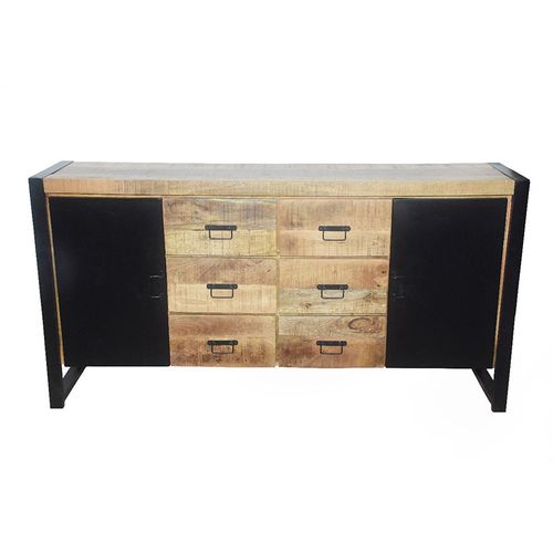 Buffet 2 Portes Métal 6 Tiroirs Chennai Manguier Et Métal