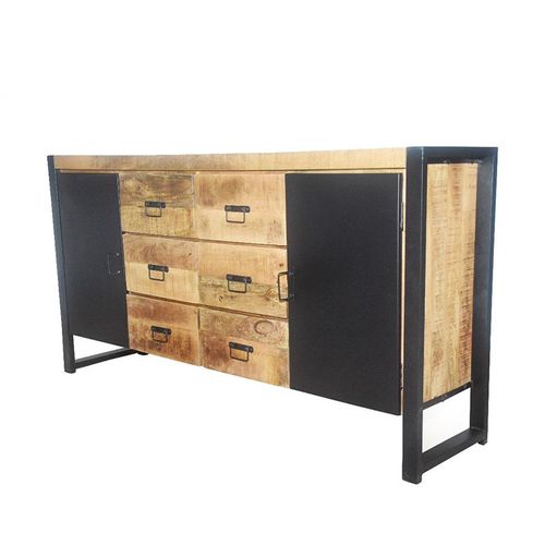 Buffet 2 Portes Métal 6 Tiroirs Chennai Manguier Et Métal