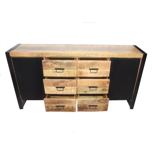 Buffet 2 Portes Métal 6 Tiroirs Chennai Manguier Et Métal