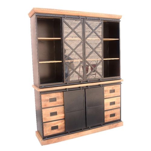 Vaisselier Grand Modèle Bakou Portes Coulissantes Manguier Et Métal