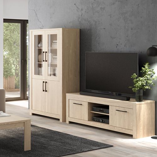 Meuble TV 2 Portes 2 Niches Naturel Clair Genève