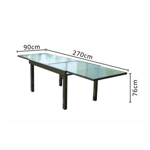 Brescia - Table De Jardin Extensible 10 Places En Aluminium Gris 270 Cm