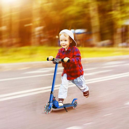 Trottinette Enfant 2 Roues Patinette Enfant Pliable Scooter Enfant Kick Avec LED Lumière Bleu