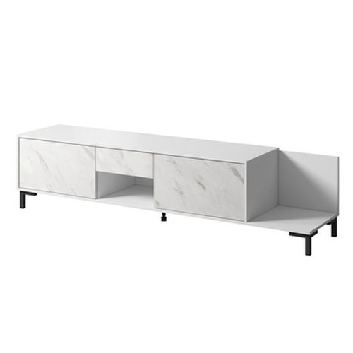 Meuble TV Design Effet Marbre Blanc 195cm Ketla