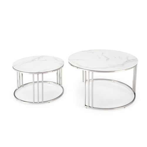 Ensemble De Deux Tables Basses Rondes Aspect Marbre Blanc Rimini