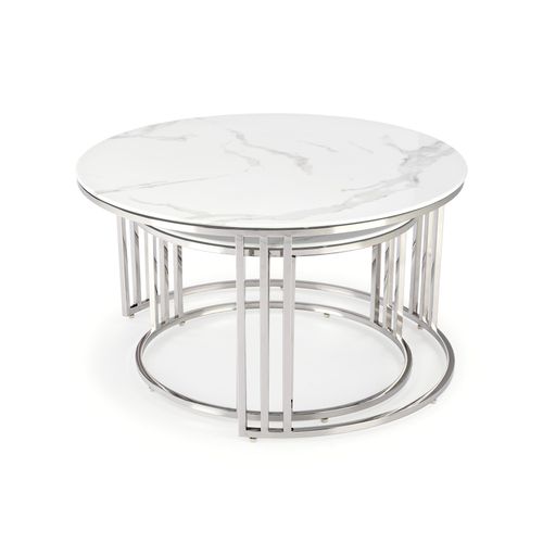 Ensemble De Deux Tables Basses Rondes Aspect Marbre Blanc Rimini