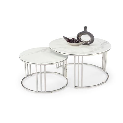 Ensemble De Deux Tables Basses Rondes Aspect Marbre Blanc Rimini