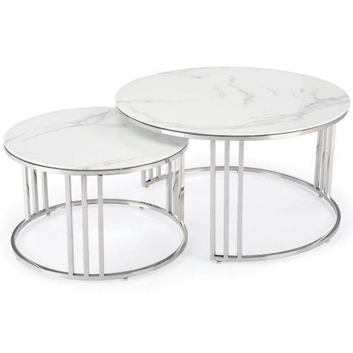 Ensemble De Deux Tables Basses Rondes Aspect Marbre Blanc Rimini