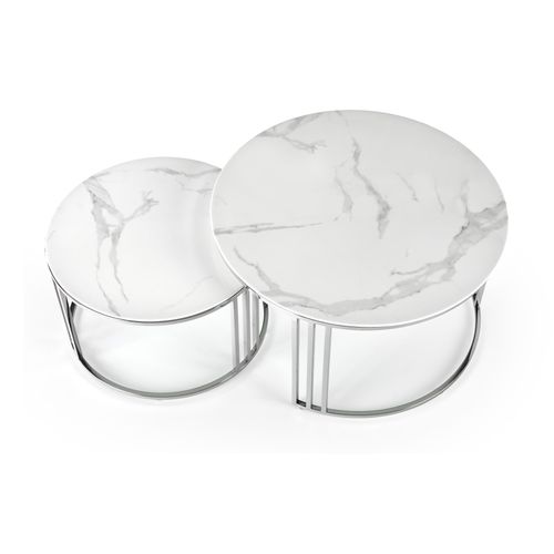 Ensemble De Deux Tables Basses Rondes Aspect Marbre Blanc Rimini