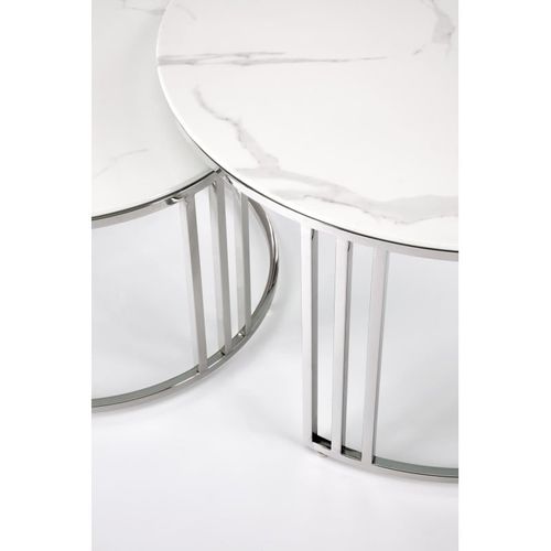 Ensemble De Deux Tables Basses Rondes Aspect Marbre Blanc Rimini