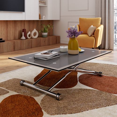 Table basse relevable UP & DOWN Verre et Chrome