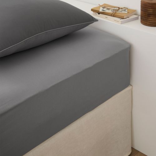 Drap housse gris 140x190 cm DREAMEA CAMILLE