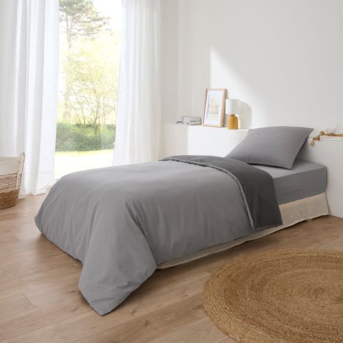Drap housse gris 140x190 cm DREAMEA CAMILLE